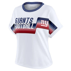 New York Giants WEAR by Erin Andrews Women's Cropped Center Stripe Dolman T-Shirt - White T-shirts