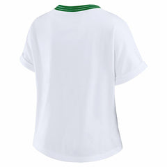 New York Jets WEAR by Erin Andrews Women's Cropped Center Stripe Dolman T-Shirt - White T-shirts