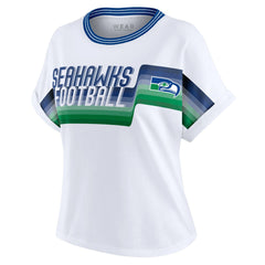 Seattle Seahawks WEAR by Erin Andrews Women's Cropped Center Stripe Dolman T-Shirt - White T-shirts