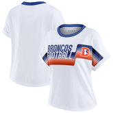 Denver Broncos WEAR by Erin Andrews Women's Cropped Center Stripe Dolman T-Shirt - White T-shirts