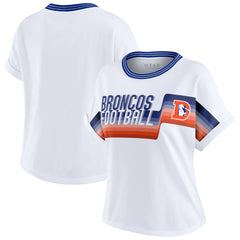 Denver Broncos WEAR by Erin Andrews Women's Cropped Center Stripe Dolman T-Shirt - White T-shirts