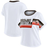 Cleveland Browns WEAR by Erin Andrews Women's Cropped Center Stripe Dolman T-Shirt - White T-shirts