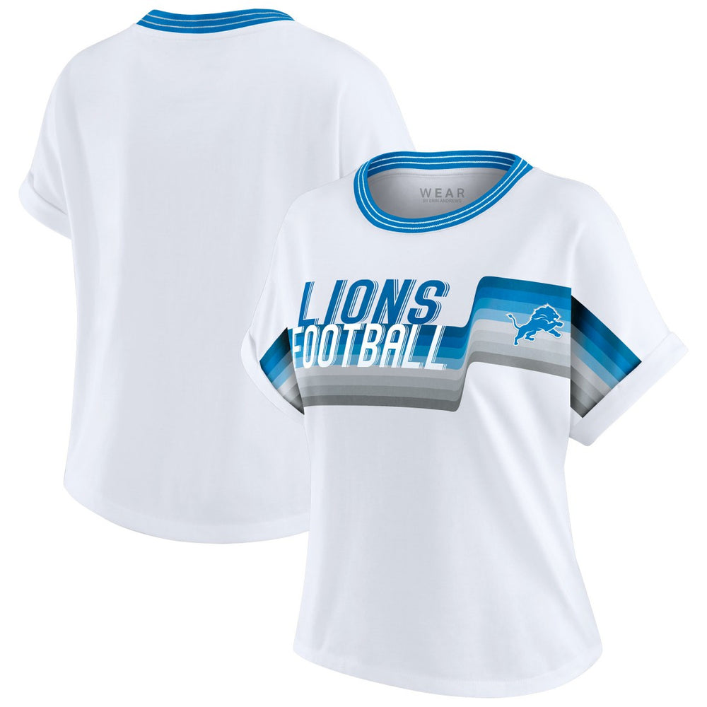 Detroit Lions WEAR by Erin Andrews Women's Cropped Center Stripe Dolman T-Shirt - White T-shirts