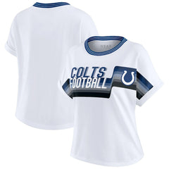 Indianapolis Colts WEAR by Erin Andrews Women's Cropped Center Stripe Dolman T-Shirt - White T-shirts