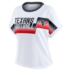 Houston Texans WEAR by Erin Andrews Women's Cropped Center Stripe Dolman T-Shirt - White T-shirts