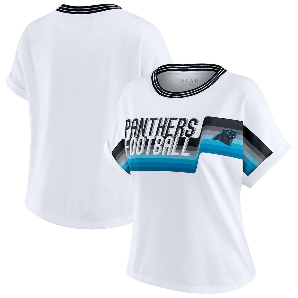 Carolina Panthers WEAR by Erin Andrews Women's Cropped Center Stripe Dolman T-Shirt - White T-shirts