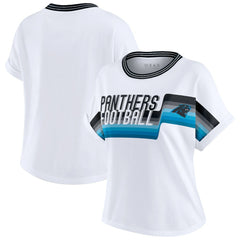 Carolina Panthers WEAR by Erin Andrews Women's Cropped Center Stripe Dolman T-Shirt - White T-shirts