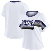 Baltimore Ravens WEAR by Erin Andrews Women's Cropped Center Stripe Dolman T-Shirt - White T-shirts