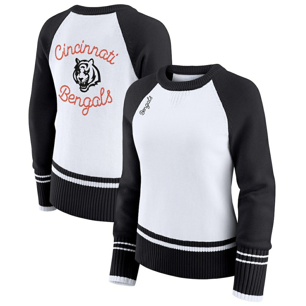 Cincinnati Bengals WEAR by Erin Andrews Women's Colorblock Raglan Sweater - White/Black