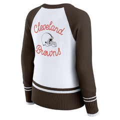 Cleveland Browns WEAR by Erin Andrews Women's Colorblock Raglan Sweater - White/Brown