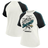 Jacksonville Jaguars WEAR by Erin Andrews Women's Sleeve Stripe Distressed Raglan T-Shirt - White T-shirts