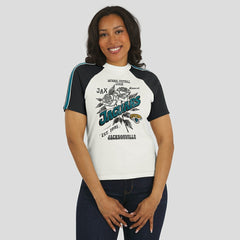 Jacksonville Jaguars WEAR by Erin Andrews Women's Sleeve Stripe Distressed Raglan T-Shirt - White T-shirts