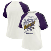 Baltimore Ravens WEAR by Erin Andrews Women's Sleeve Stripe Distressed Raglan T-Shirt - White T-shirts