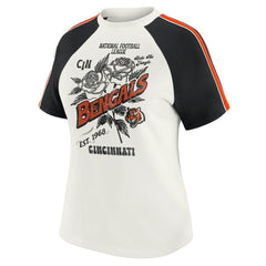 Cincinnati Bengals WEAR by Erin Andrews Women's Sleeve Stripe Distressed Raglan T-Shirt - White T-shirts
