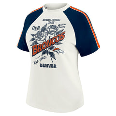 Denver Broncos WEAR by Erin Andrews Women's Sleeve Stripe Distressed Raglan T-Shirt - White T-shirts