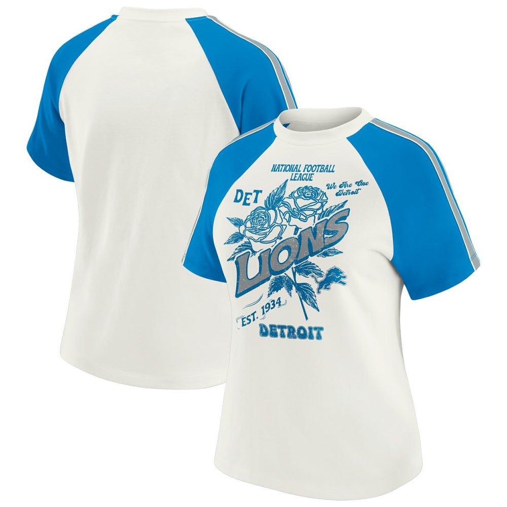 Detroit Lions WEAR by Erin Andrews Women's Sleeve Stripe Distressed Raglan T-Shirt - White T-shirts