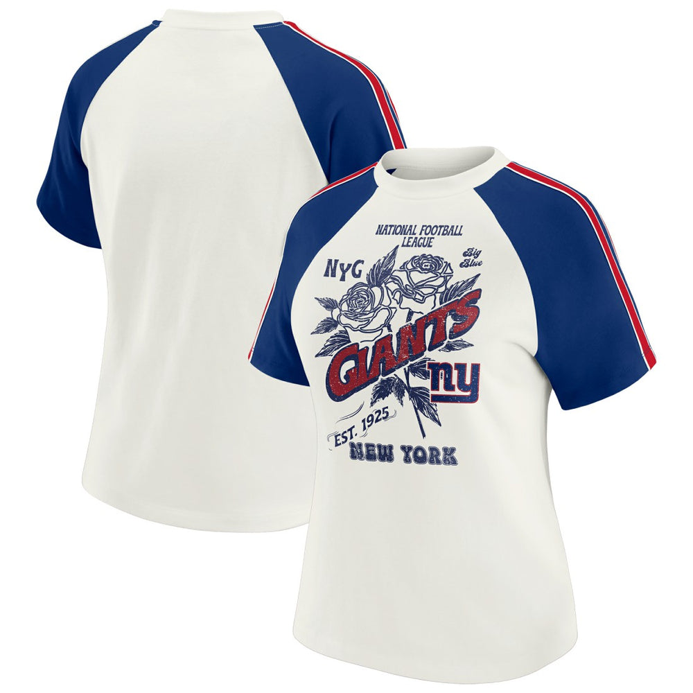 New York Giants WEAR by Erin Andrews Women's Sleeve Stripe Distressed Raglan T-Shirt - White T-shirts