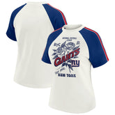 New York Giants WEAR by Erin Andrews Women's Sleeve Stripe Distressed Raglan T-Shirt - White T-shirts