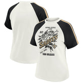 New Orleans Saints WEAR by Erin Andrews Women's Sleeve Stripe Distressed Raglan T-Shirt - White T-shirts
