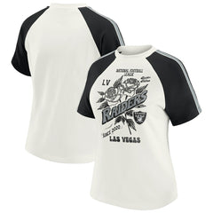 Las Vegas Raiders WEAR by Erin Andrews Women's Sleeve Stripe Distressed Raglan T-Shirt - White T-shirts