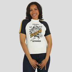 Pittsburgh Steelers WEAR by Erin Andrews Women's Sleeve Stripe Distressed Raglan T-Shirt - White T-shirts