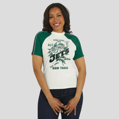 New York Jets WEAR by Erin Andrews Women's Sleeve Stripe Distressed Raglan T-Shirt - White T-shirts