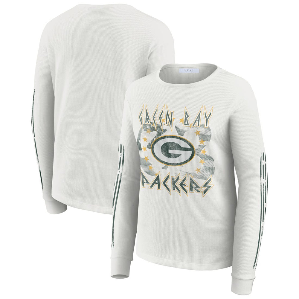 Green Bay Packers WEAR by Erin Andrews Women's Graphic Waffle Long-Sleeve T-Shirt - White T-shirts