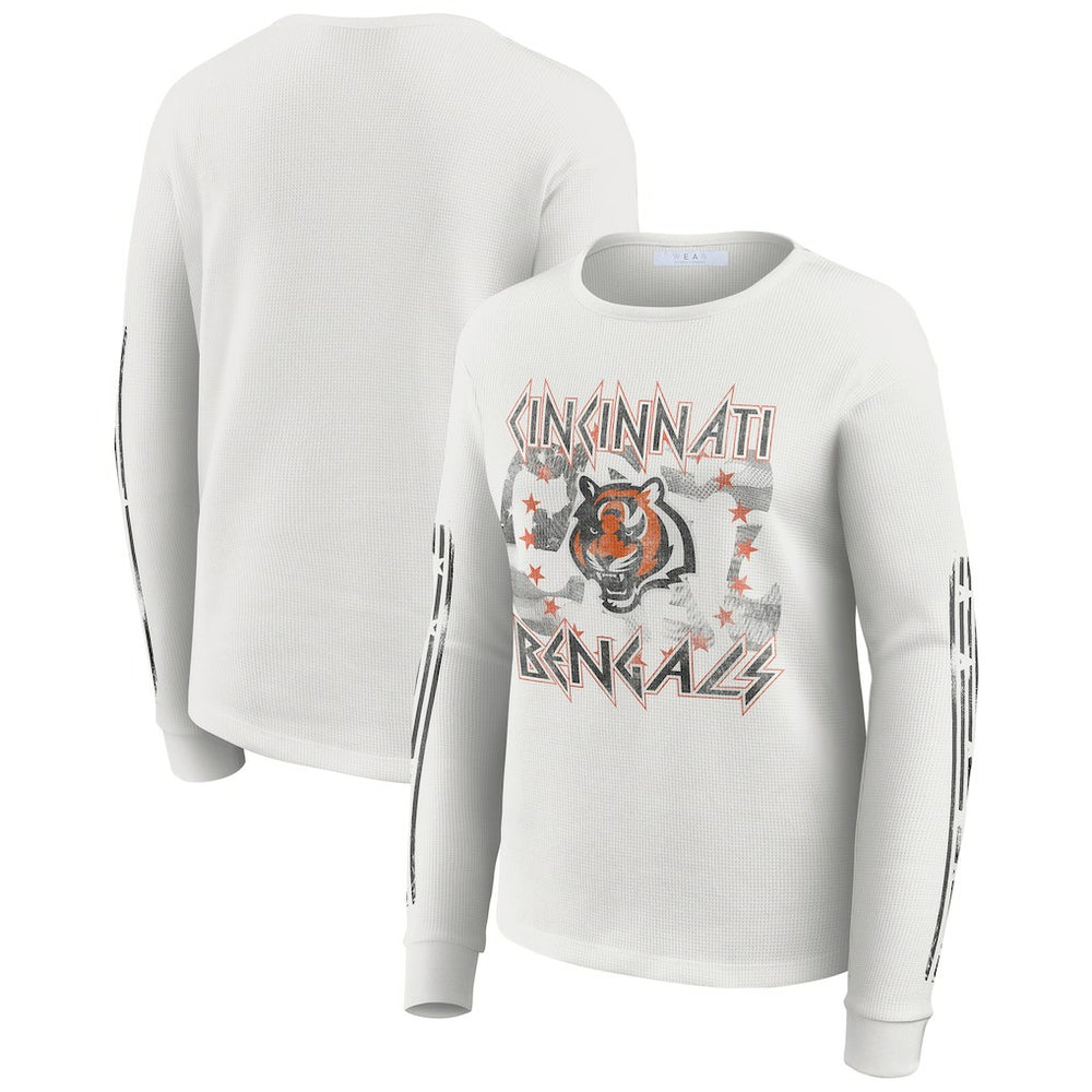 Cincinnati Bengals WEAR by Erin Andrews Women's Graphic Waffle Long-Sleeve T-Shirt - White T-shirts