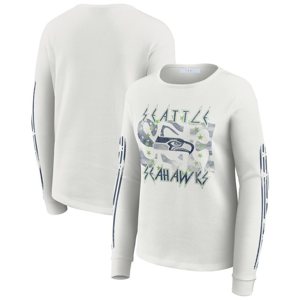 Seattle Seahawks WEAR by Erin Andrews Women's Graphic Waffle Long-Sleeve T-Shirt - White T-shirts