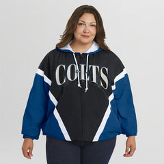 Indianapolis Colts WEAR by Erin Andrews Women's Plus Size Retro Crinkle Full-Zip Hoodie Windbreaker Jacket - Black/Royal Hoodies