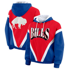 Buffalo Bills WEAR by Erin Andrews Women's Plus Size Retro Crinkle Full-Zip Hoodie Windbreaker Jacket - Red/Royal Hoodies