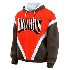 Cleveland Browns WEAR by Erin Andrews Women's Plus Size Retro Crinkle Full-Zip Hoodie Windbreaker Jacket - Orange/Brown Hoodies