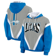 Detroit Lions WEAR by Erin Andrews Women's Plus Size Retro Crinkle Full-Zip Hoodie Windbreaker Jacket - Blue/Gray Hoodies