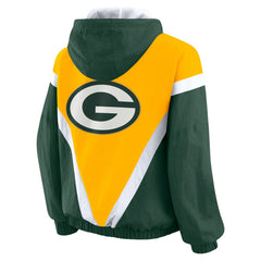 Green Bay Packers WEAR by Erin Andrews Women's Plus Size Retro Crinkle Full-Zip Hoodie Windbreaker Jacket - Gold/Green Hoodies