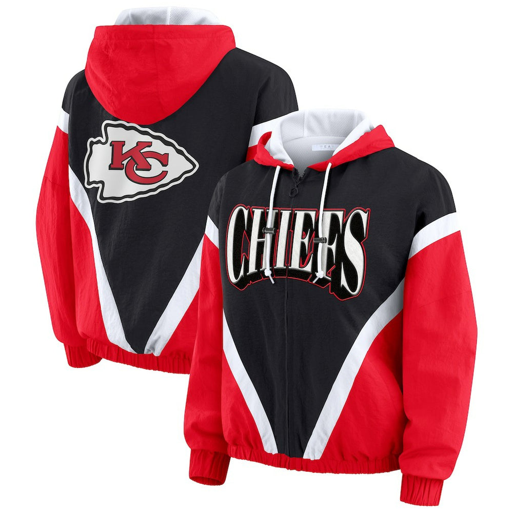 Kansas City Chiefs WEAR by Erin Andrews Women's Plus Size Retro Crinkle Full-Zip Hoodie Windbreaker Jacket - Red/Black Hoodies