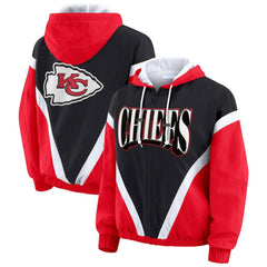 Kansas City Chiefs WEAR by Erin Andrews Women's Plus Size Retro Crinkle Full-Zip Hoodie Windbreaker Jacket - Red/Black Hoodies