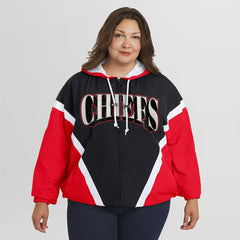 Kansas City Chiefs WEAR by Erin Andrews Women's Plus Size Retro Crinkle Full-Zip Hoodie Windbreaker Jacket - Red/Black Hoodies