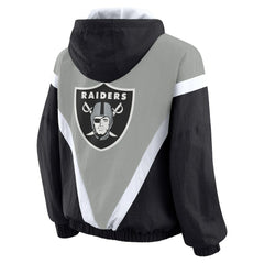 Las Vegas Raiders WEAR by Erin Andrews Women's Plus Size Retro Crinkle Full-Zip Hoodie Windbreaker Jacket - Black/Gray Hoodies