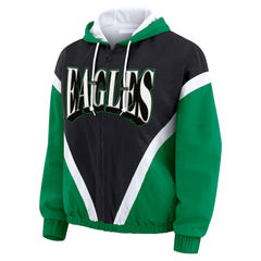 Philadelphia Eagles WEAR by Erin Andrews Women's Plus Size Retro Crinkle Full-Zip Hoodie Windbreaker Jacket - Kelly Green/Black Hoodies