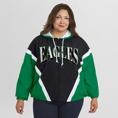 Philadelphia Eagles WEAR by Erin Andrews Women's Plus Size Retro Crinkle Full-Zip Hoodie Windbreaker Jacket - Kelly Green/Black Hoodies