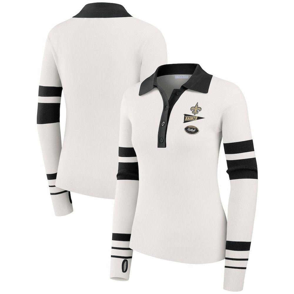 New Orleans Saints WEAR by Erin Andrews Women's Ribbed Henley Polo Sweater - White