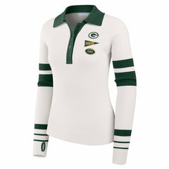 Green Bay Packers WEAR by Erin Andrews Women's Ribbed Henley Polo Sweater - White