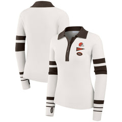 Cleveland Browns WEAR by Erin Andrews Women's Ribbed Henley Polo Sweater - White
