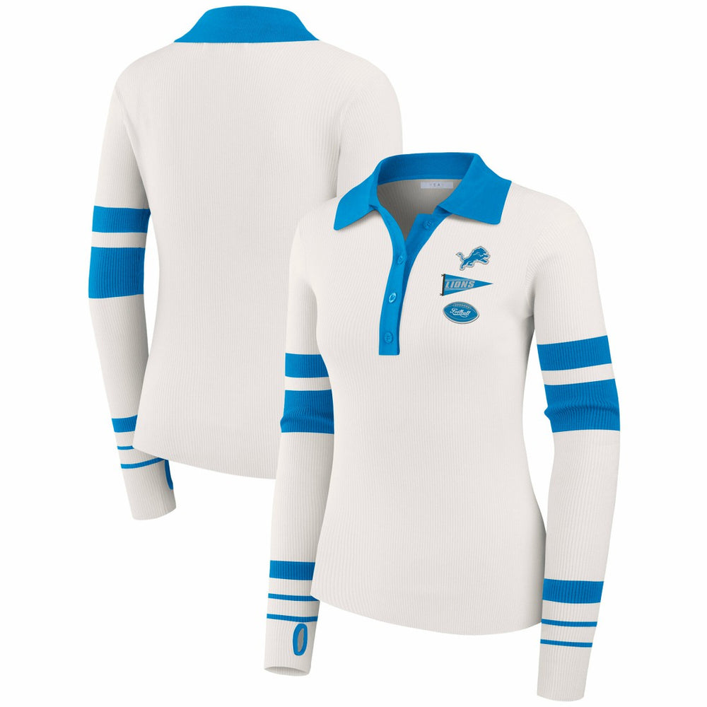 Detroit Lions WEAR by Erin Andrews Women's Ribbed Henley Polo Sweater - White