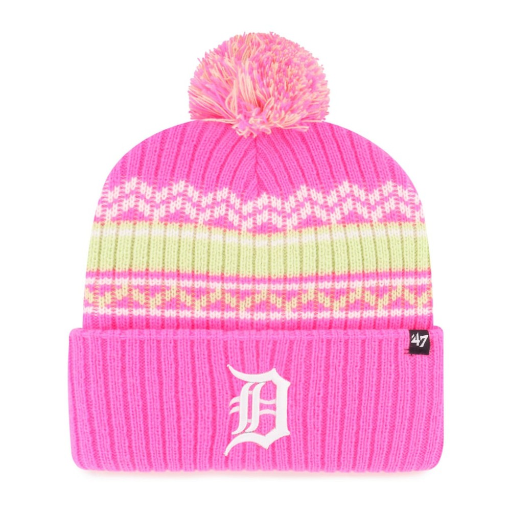 Detroit Tigers '47 Youth Polar Vortex Cuffed Knit Hat with Pom - Pink Hats