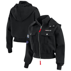 Buffalo Bills WEAR by Erin Andrews Women's Tri-Blend Patch Pocket Cropped Full-Zip Bomber Hoodie Jacket - Black Hoodies