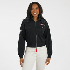 Buffalo Bills WEAR by Erin Andrews Women's Tri-Blend Patch Pocket Cropped Full-Zip Bomber Hoodie Jacket - Black Hoodies