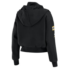 Minnesota Vikings WEAR by Erin Andrews Women's Tri-Blend Patch Pocket Cropped Full-Zip Bomber Hoodie Jacket - Black Hoodies