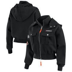 Cincinnati Bengals WEAR by Erin Andrews Women's Tri-Blend Patch Pocket Cropped Full-Zip Bomber Hoodie Jacket - Black Hoodies