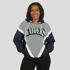 Las Vegas Raiders WEAR by Erin Andrews Women's Retro Crinkle Full-Zip Hoodie Windbreaker - Black/Silver Hoodies